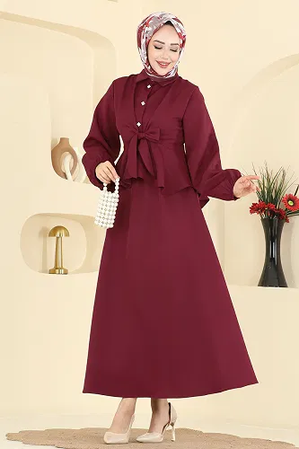 moda selvim طقم خمري 0845LVA1173 - Thumbnail