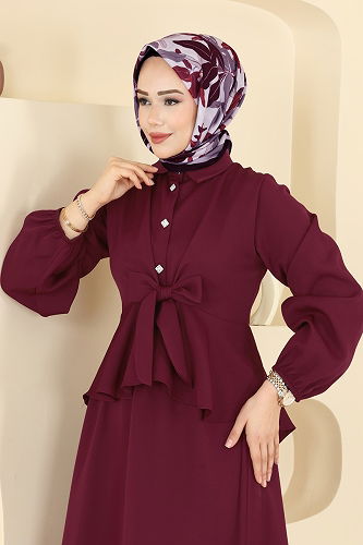 moda selvim طقم خمري غامق 0845LVA1173 - Thumbnail