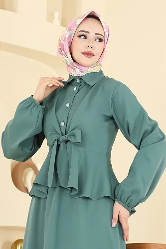 moda selvim طقم أخضر عفني 0845LVA1173 - Thumbnail