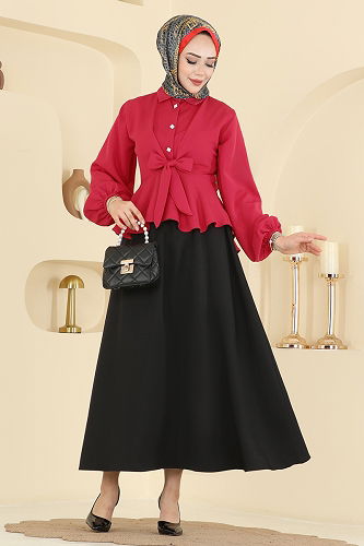 moda selvim طقم أحمر و أسود 0845LVA1173 - Thumbnail