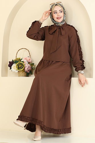 moda selvim طقم بني 0847LVA1173 - Thumbnail