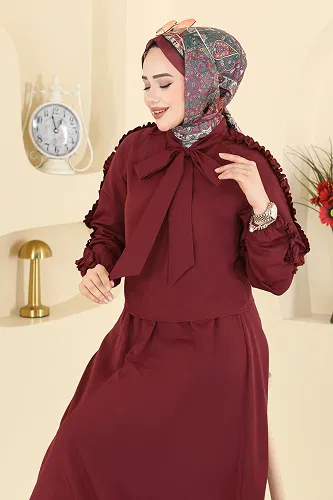 moda selvim طقم خمري 0847LVA1173 - Thumbnail