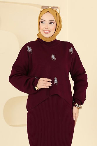 moda selvim طقم خمري 1001MT581 - Thumbnail