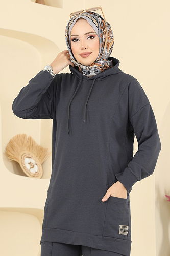 moda selvim طقم رمادي غامق 1002ETT926 - Thumbnail