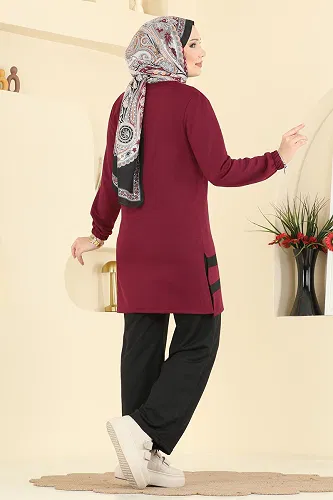 moda selvim Combined 1004ETT926 Burgundy & Black - Thumbnail