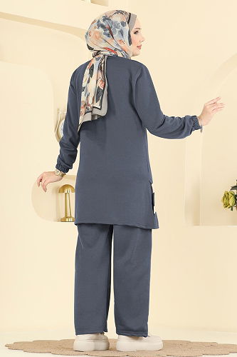 moda selvim طقم رمادي غامق 1004ETT926 - Thumbnail