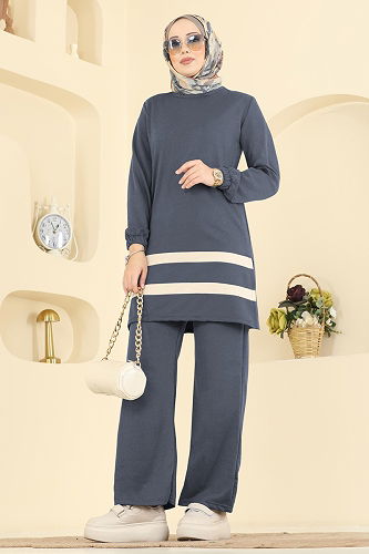 moda selvim طقم رمادي غامق 1004ETT926 - Thumbnail