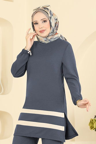 moda selvim طقم رمادي غامق 1004ETT926 - Thumbnail