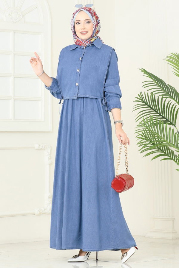 Modaselvim Hijab Combinations Combined 101ZNE1011 Light Denim