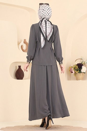 moda selvim طقم رمادي غامق 104NZRK1200 - Thumbnail
