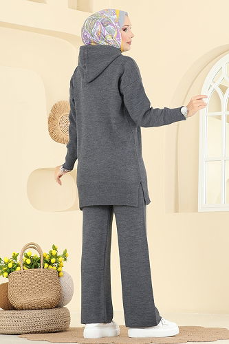 moda selvim طقم رمادي غامق 1079BRZ597 - Thumbnail