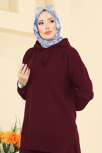 moda selvim طقم خمري 1079BRZ597 - Thumbnail