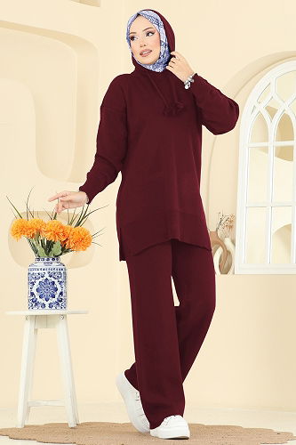 moda selvim طقم خمري 1079BRZ597 - Thumbnail