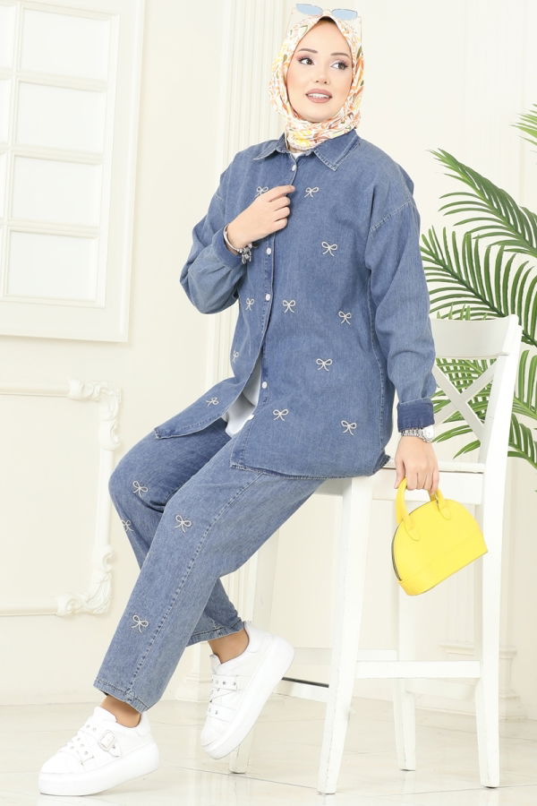 Modaselvim Hijab Combinations Combined 107ZNE1011 Light Denim