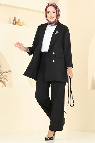 moda selvim طقم أسود 1098MP806 - Thumbnail