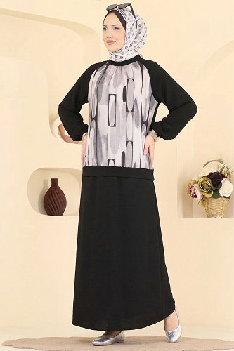 moda selvim طقم أسود 109NZRK1200 - Thumbnail