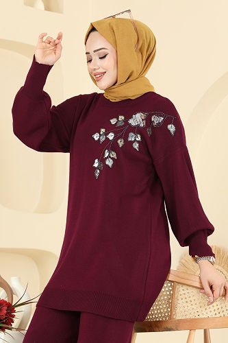 moda selvim طقم خمري 1101MT581 - Thumbnail