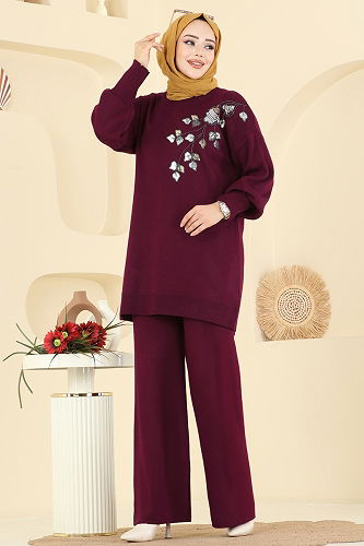 moda selvim طقم خمري 1101MT581 - Thumbnail