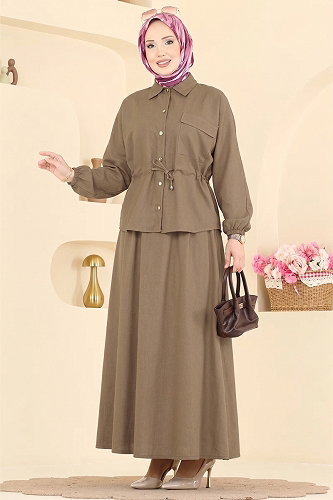 moda selvim طقم بيج غامق 114NZRK1200 - Thumbnail