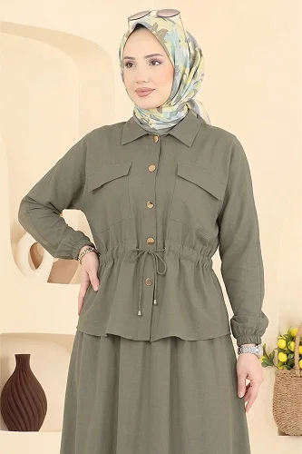 moda selvim طقم أخضر عفني فاتح 114NZRK1200 - Thumbnail