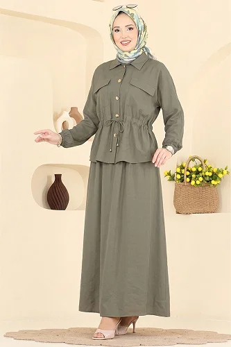 moda selvim طقم أخضر عفني فاتح 114NZRK1200 - Thumbnail