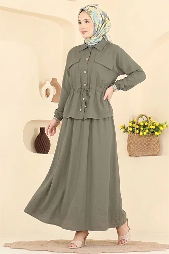 moda selvim طقم أخضر عفني فاتح 114NZRK1200 - Thumbnail