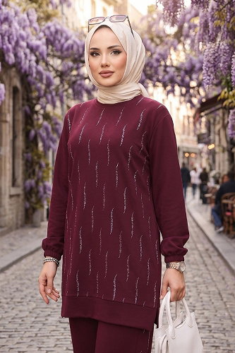 moda selvim طقم خمري 116NZRK1200 - Thumbnail