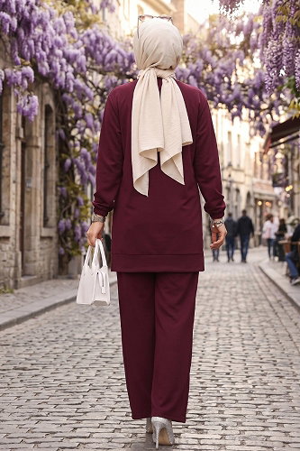 moda selvim طقم خمري 116NZRK1200 - Thumbnail