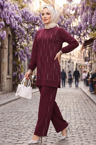 moda selvim طقم خمري 116NZRK1200 - Thumbnail