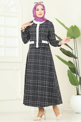 moda selvim طقم رمادي غامق 1180S324 - Thumbnail