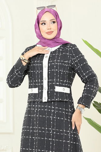 moda selvim طقم رمادي غامق 1180S324 - Thumbnail