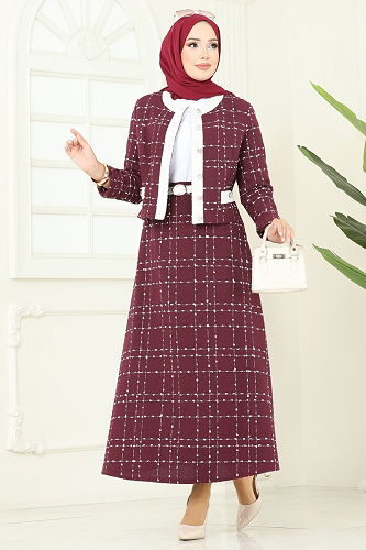 moda selvim طقم خمري 1180S324 - Thumbnail