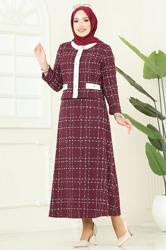 moda selvim طقم خمري 1180S324 - Thumbnail