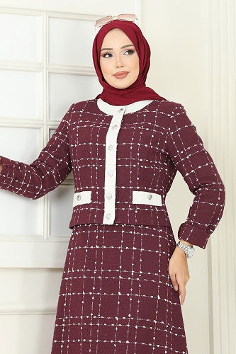 moda selvim طقم خمري 1180S324 - Thumbnail