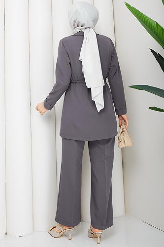 moda selvim طقم رمادي غامق 1233MP806 - Thumbnail