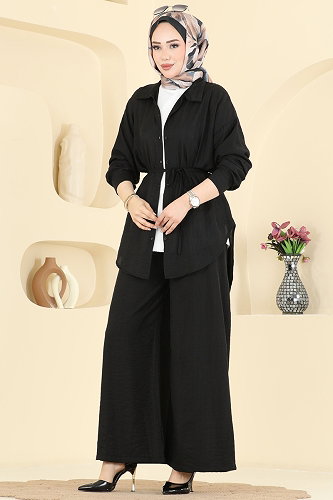 moda selvim طقم أسود 123NZRK1200 - Thumbnail