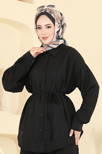 moda selvim طقم أسود 123NZRK1200 - Thumbnail
