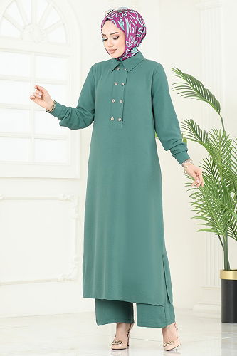 moda selvim طقم أخضر باهت 1251BM387 - Thumbnail