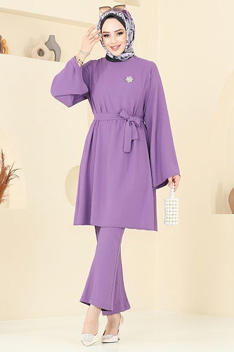 moda selvim طقم ليلكي غامق 1252BM387 - Thumbnail