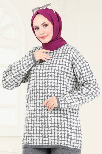 moda selvim طقم رمادي غامق 12568KL398 - Thumbnail