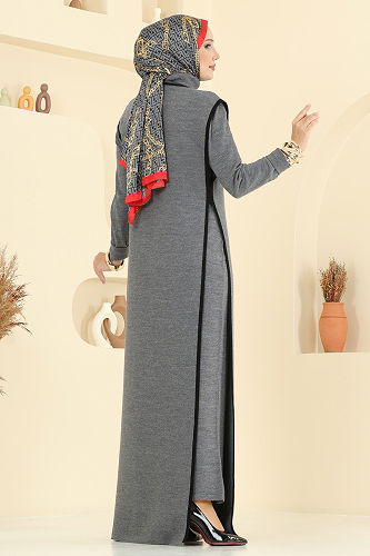 moda selvim طقم رمادي غامق 12609KL398 - Thumbnail