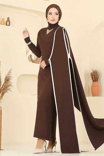 moda selvim طقم بني 12609KL398 - Thumbnail