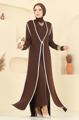 moda selvim طقم بني 12609KL398 - Thumbnail