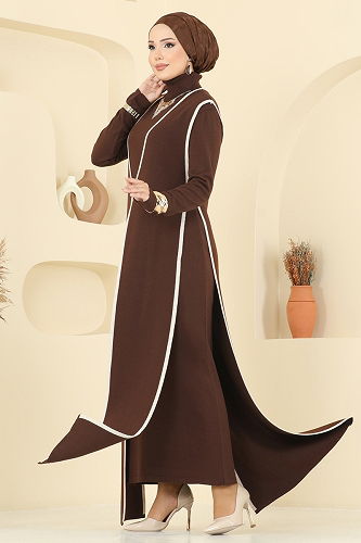 moda selvim طقم بني 12609KL398 - Thumbnail