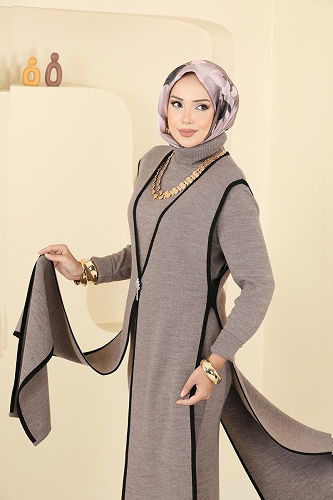 moda selvim طقم بيج غامق 12609KL398 - Thumbnail