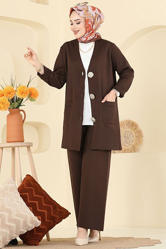 moda selvim طقم بني 12611KL398 - Thumbnail