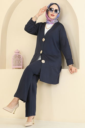 moda selvim طقم كحلي 12611KL398 - Thumbnail