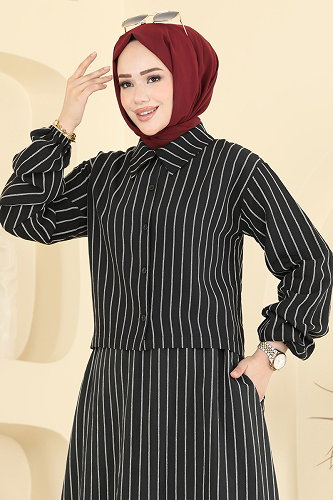 moda selvim طقم أسود 126NZRK1200 - Thumbnail