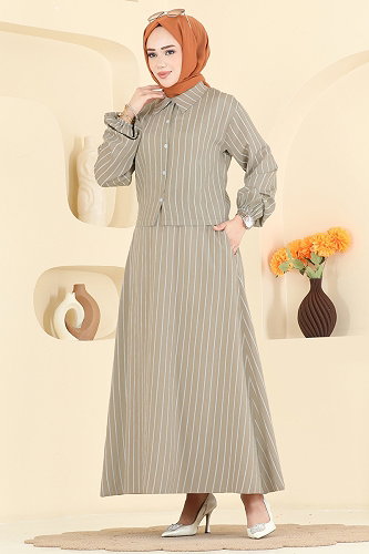 moda selvim طقم بيج غامق 126NZRK1200 - Thumbnail