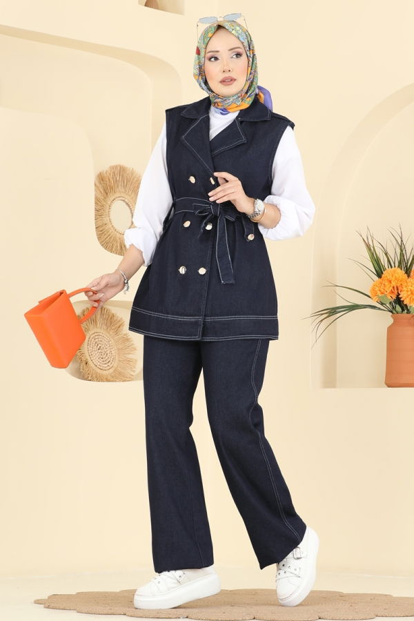 Modaselvim Hijab Combinations Combined 1334ANT466 Dark Denim